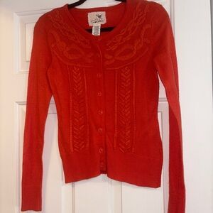 Anthropologie Red Cable Knit Cardigan